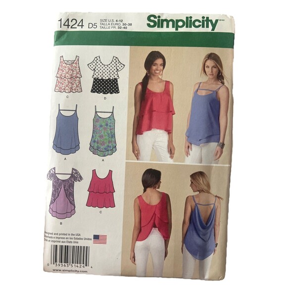 Simplicity 1424 Easy Misses Knit Boho Top Blouse Tunic Pattern Size XXS-XXL UC - Picture 1 of 2